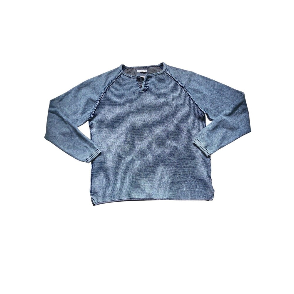Carbon 2 Cobalt Waterman Henley Sweater Mens L Blue Raglan Sleeve Heavyweight